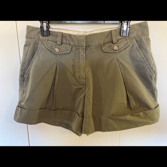 Lands End Canvas Shorts Khaki Size 6 Low Rise 4 inch Inseam Cuffed - Picture 2 of 10